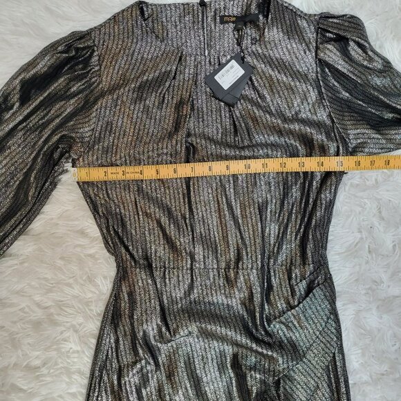 NWT Maje Ralery Mini Dress Argent Women's Striped Metallic Long Sleeve - Size 4 - Picture 6 of 12
